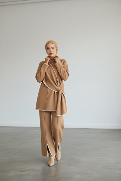 NEWCO Women's Camel Pants Tunic Double Hijab Shepherd Stitching Set