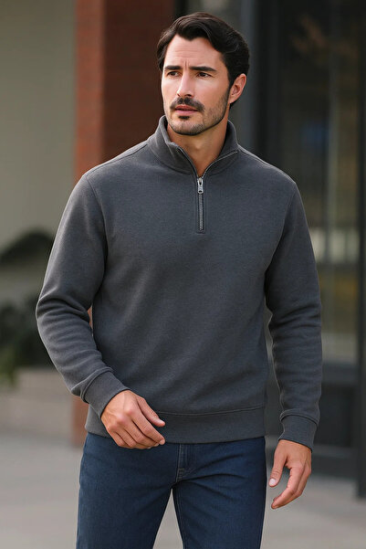 DAMGA JEANS Ανδρικό φούτερ με φερμουάρ Premium Anthracite