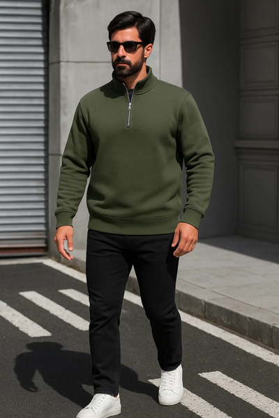 DAMGA JEANS Ανδρικό φούτερ με φερμουάρ oversized χακί