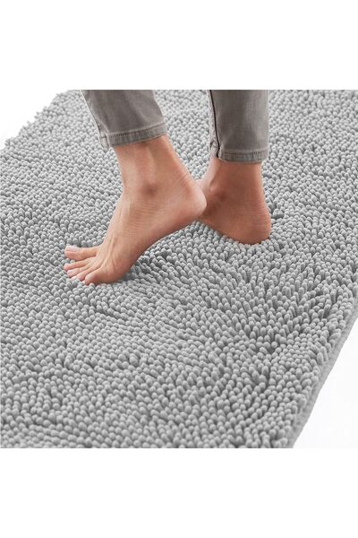 Faria Bath Mat with Massage Texture, Fluffy, Absorbent Chenille Microfiber, with Non-Slip, Gray 50×80cm