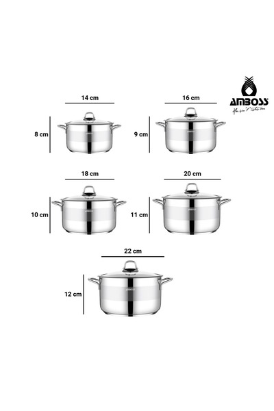 Amboss 10-piece stainless steel cookware set with glass lid