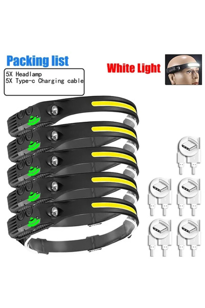 Choice 5 قطع من مصابيح الرأس القابلة لإعادة الشحن بمنفذ USB LED ومستشعر COB و...