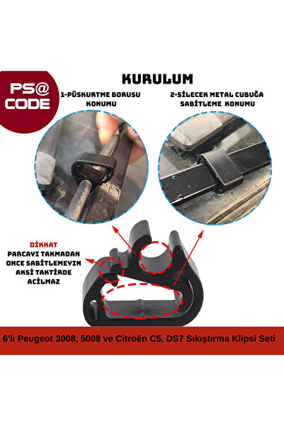 psa code Silecek Koluna 6'lı Sıkıştırma Klipsi Seti: Peugeot 3008, 5008 ve Citroën C5 Aircross, DS7 uyumlu