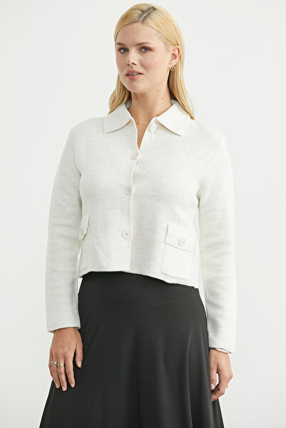Sementa Buttoned Pocket Detailed Knitwear Jacket - Bone