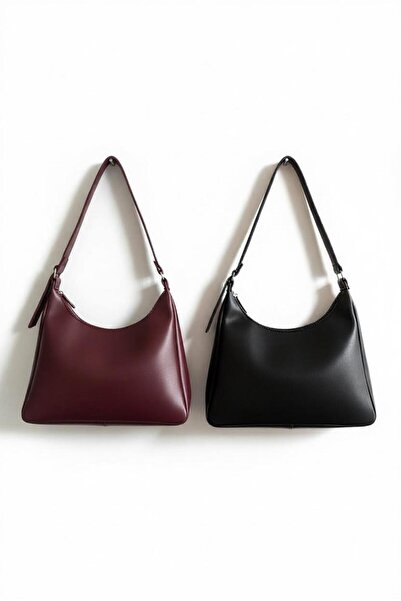 CELESTIAL COLLECTION 2-Pack Large Size Single Strap Baguette Stylish Bag (Black and Burgundy)
