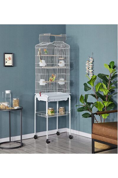Egardenkart Open Play Top Bird Cage with Rolling Stand for Cockatiel Sun Conure Parakeet (White)