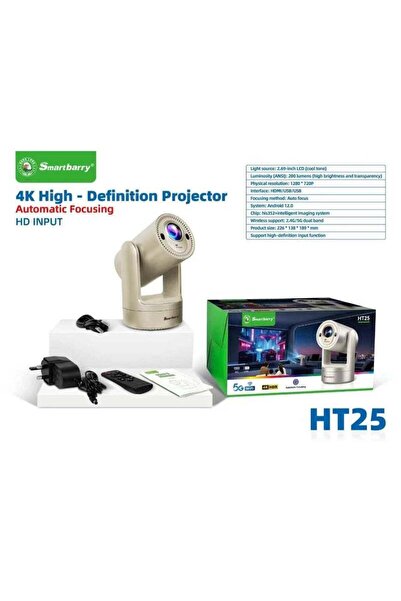 SMART BARRY HT25 Smart Mini Projector (Android 12, 1280x720, 4K Support, Wi‑Fi 5G)