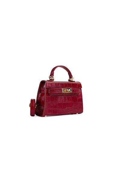 Posete Fagaras Thea Croco Baby Leather Purse - Cherry Red, Casual Bag Made of Genuine Leather, Handbag, Bags