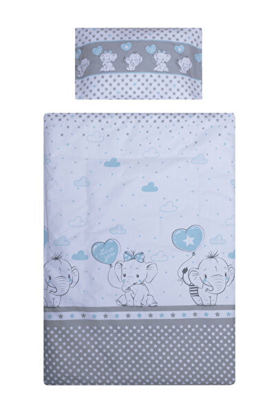 Beberoyal 6-piece cotton bedding set with canopy for 120x60 cm mattress - Love Elephants Blue (Beberoyal LJ-00