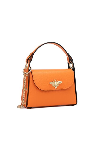 Posete Fagaras Alma Leather Purse - Orange, Casual Bag Made of Genuine Leathe...