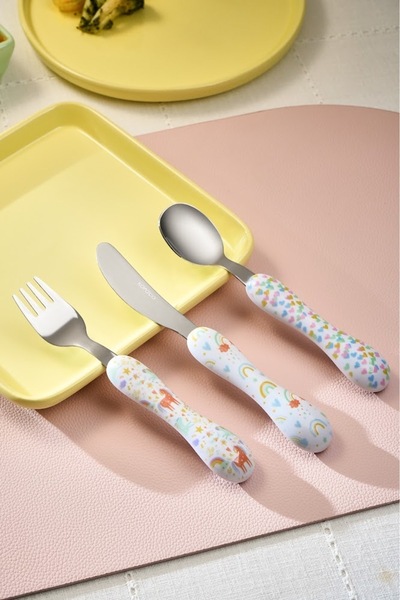 Karaca Unicorn 3 Piece Children's Fork Spoon Knife Set