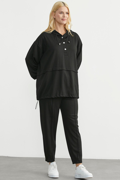 Sementa Scuba Oversized Tunic Tracksuit Set - Black