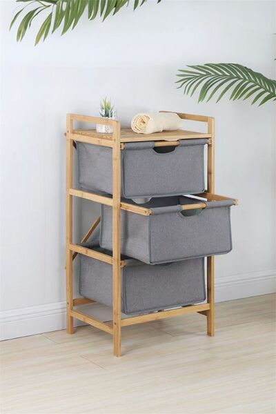 Bayev Bamboo Gray 3 Drawer Basket Organizer 700769 - Wooden Hobby Basket Toy Basket Organizer