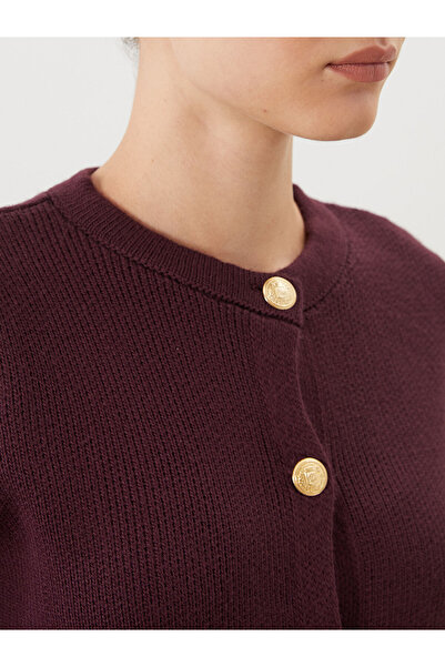 LC Waikiki Modest Plum Crew Neck Women's Knitwear Cardigan