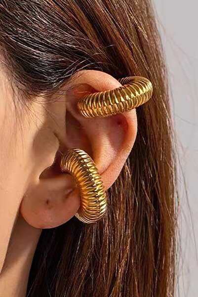 TAKIŞTIR Altın Renk Çelik Ear Cuff (Çift)
