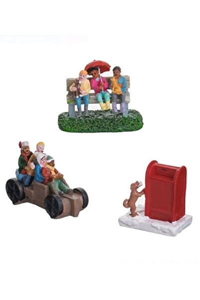 Craciun Scenă de Crăciun cu Figurine – Bancă, Mașină & Cutie Poștală – Set 3 buc