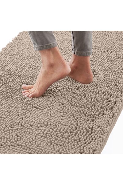 Faria Bath Mat with Massage Texture, Fluffy, Absorbent Chenille Microfiber, with Non-Slip, Beige 50×80cm