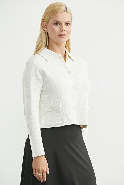 Sementa Buttoned Pocket Detailed Knitwear Jacket - Bone