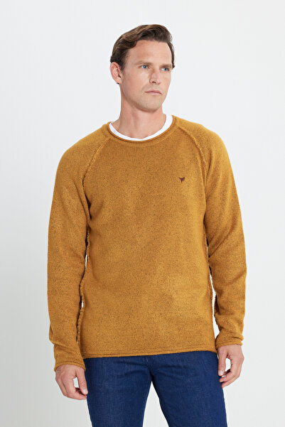 AC&Co / Altınyıldız Classics Mustard Standard Fit Regular Cut Crew Neck Fleece-Lined Soft Textured Knitwear Sweater