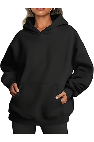 Agolady Büyük Beden Battal Beden 3 İplik Oversize Kapşonlu Sweatshirt