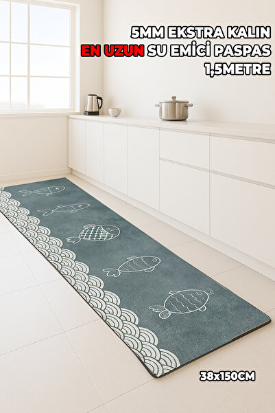Destpak Long Size Water Absorbent Mat - 38X150Cm - Bathroom Kitchen Mat - Extra Thick - 5mm Thickness