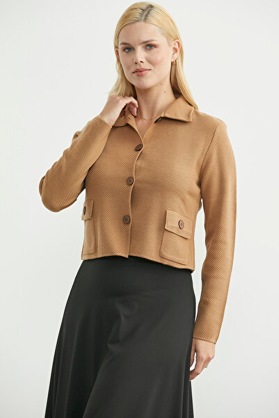 Sementa Buttoned Pocket Detailed Knitwear Jacket - Caramel