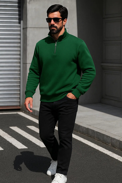 DAMGA JEANS Ανδρικό φούτερ με φερμουάρ oversized Trend Green