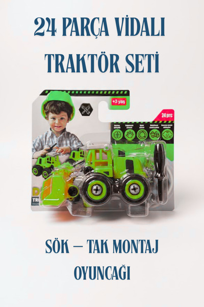 viyol marketim 24 Parça Vidalı Oyuncak Traktör – Sök Tak İnşaat Aracı Seti | ...