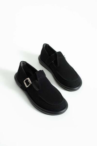 diclepolat Women's Black Suede Loafer Shoes with Saddle Detail Buckle – Comfortable and Stylish for Everyday Use Margos