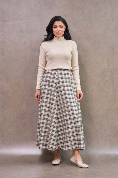 KÜÇÜĞÜM BUTİK Cream Plaid Four-Piece Skirt