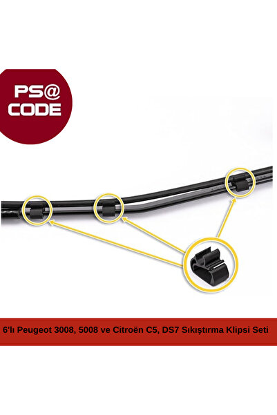 psa code Silecek Koluna 6'lı Sıkıştırma Klipsi Seti: Peugeot 3008, 5008 ve Citroën C5 Aircross, DS7 uyumlu