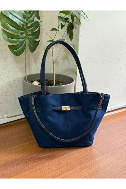 Bagnest Suede Women's Shoulder Bag with Lock Detail on the Front