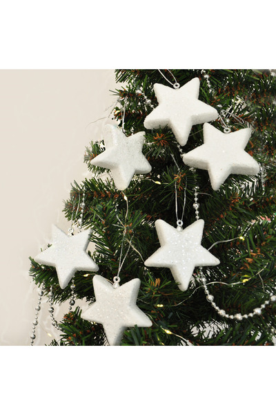 EXİZ TİCARET Ornament pentru brad de Crăciun, stea albă argintie, set de 6