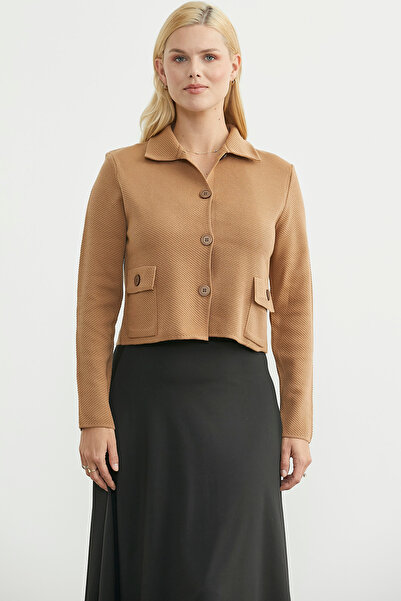 Sementa Buttoned Pocket Detailed Knitwear Jacket - Caramel