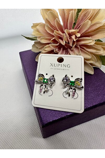 XUPING JEWELRY Green Color Bow Model Steel Earrings with Zircon Stone