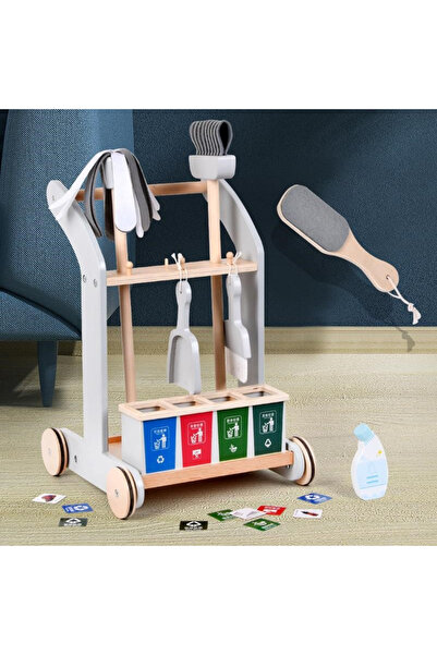 Nurio Children's Wooden Cleaning Cart Set Montessori -