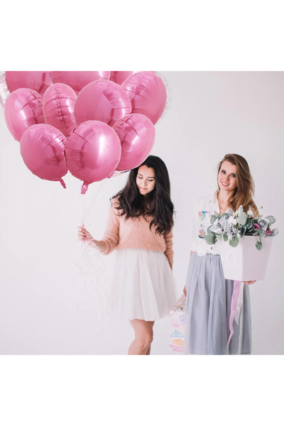 BALON DİYARI 5Pcs Pink Round Foil Balloon Compatible with Air and Helium Stylish