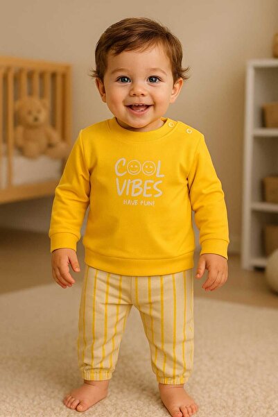 kidsense Cool Vibes Written Shoulder Patch Baby Boy Double Set