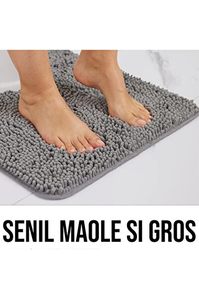 Faria Bath Mat with Massage Texture, Fluffy, Absorbent Chenille Microfiber, Non-Slip, Dark Gray 50×80cm