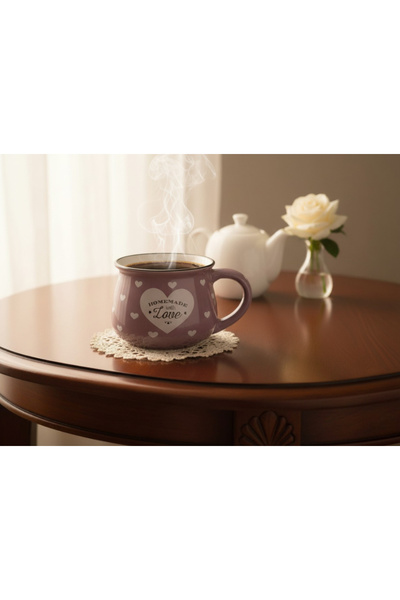 Elista Ceramic Cup with Handle Heart Pattern 250 Cc