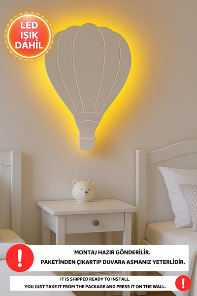 Dekorvin 1 Adet Hava Balonu Led Işık Gece Lambası Bebek Çocuk Odası Duvar Dek...