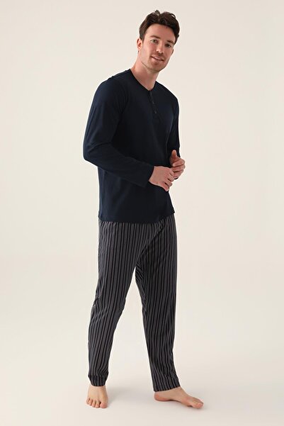 Arnetta Uzunkol Kuutulu Men's Pajama Set, 100% Cotton, Big Size Men's Pajama Set