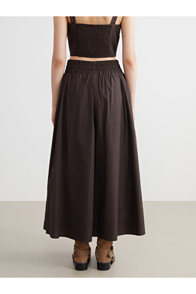 LC Waikiki Xside Brown Elastic Waist Poplin Flared Skirt