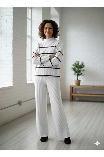 Cemre Life New Deux Women's Striped Sweater Pants Knitwear Set