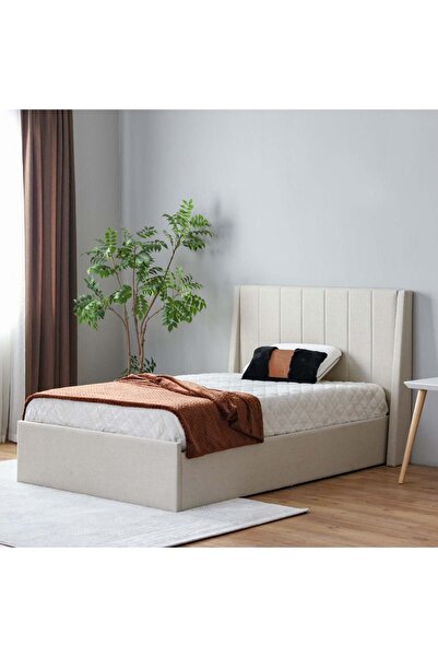 Danube Home سرير فردي مُنجّد من سوبريم بنز - لون بيج، ١٢٠×٢٠٠ سم، هيكل من القماش المتين والخشب، ضمان لمدة عامين