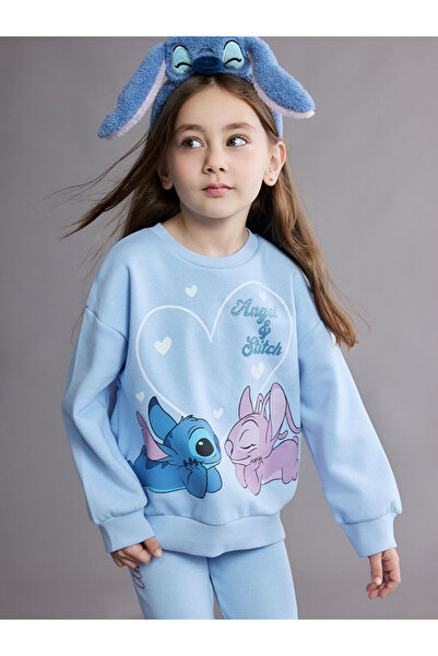 LC Waikiki Angel and Stitch Printed Girls' Thick Sweatshirt