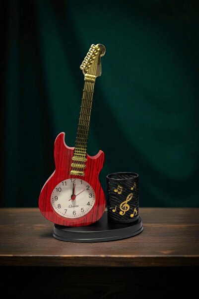 CaactuStore Gitar Tasarımlı Saatli Kalemlik Dekoratif Hediyelik Eşya