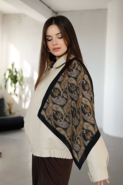 ipekistanbul %100 Organik Pamuk Fular - Şal Desen - Siyah Gold