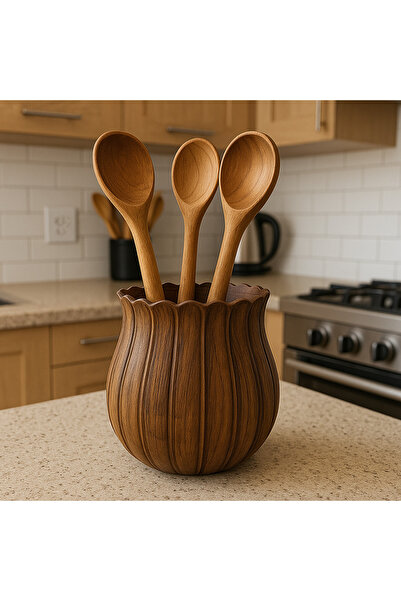 PAPİSAHOME Wooden Patterned Daisy Upright Spoon Rest XL Size Trend.