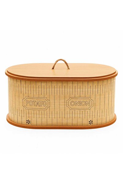 Dekorasyaa 2 Bölmeli Patates Soğanlık - Bambu - Oval - Açık Natural Desen